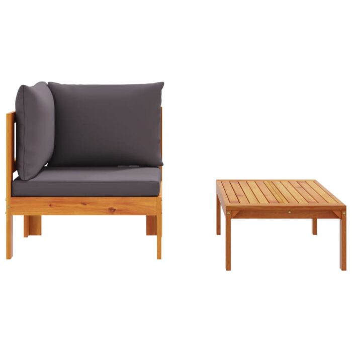 Salon de jardin avec coussins 2 pcs bois massif acacia – Image 3