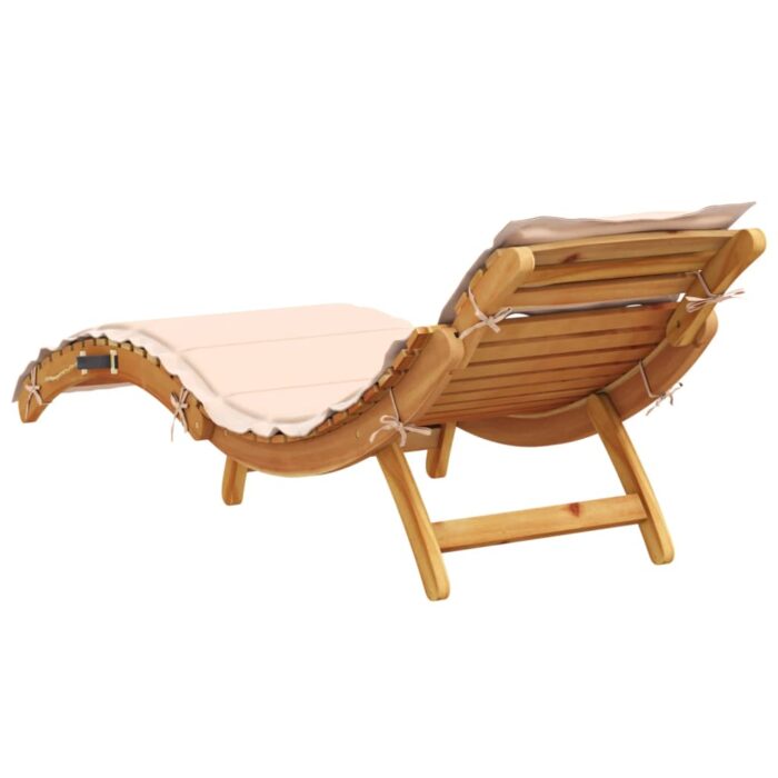 Chaise longue avec coussin beige bois d'acacia solide – Image 3