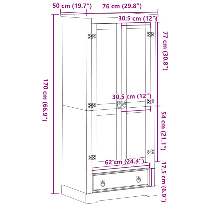 Garde-robe Corona 76x50x170 cm bois de pin massif – Image 7