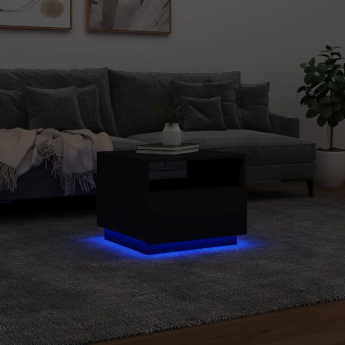 Table basse avec lumières LED noir 50x49x40 cm – Image 3