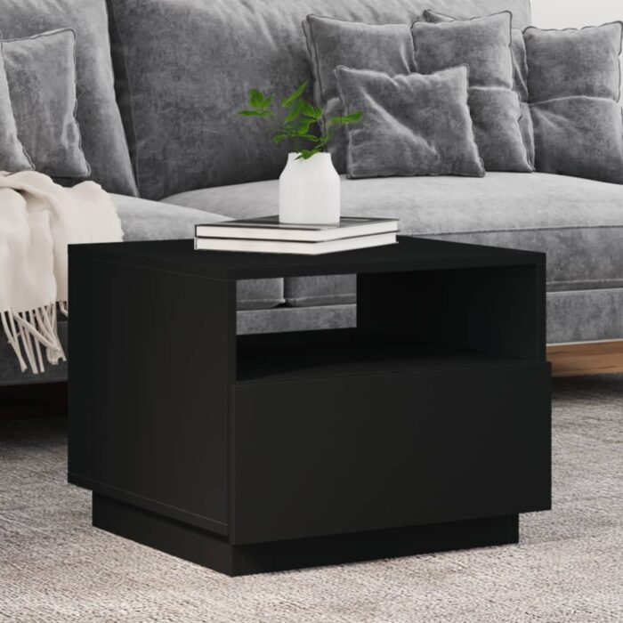 Table basse avec lumières LED noir 50x49x40 cm – Image 1