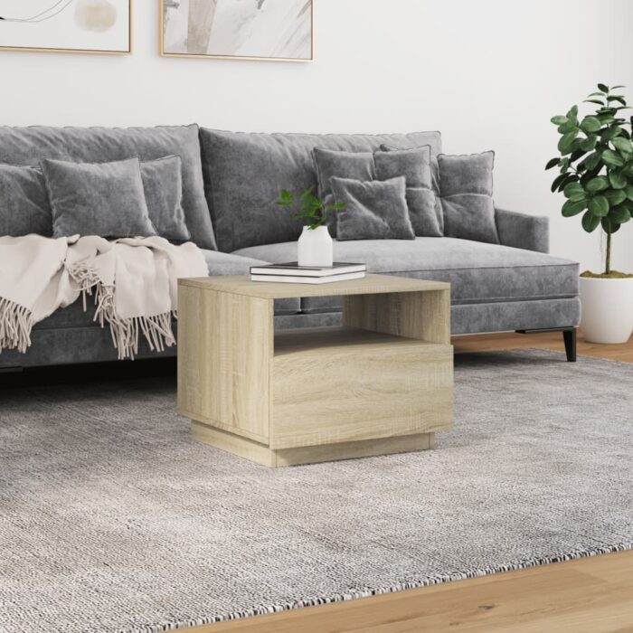 Table basse avec lumières LED chêne sonoma 50x49x40 cm – Image 2