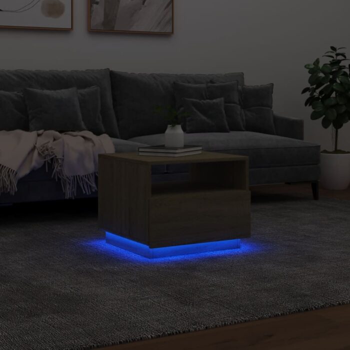 Table basse avec lumières LED chêne sonoma 50x49x40 cm – Image 3
