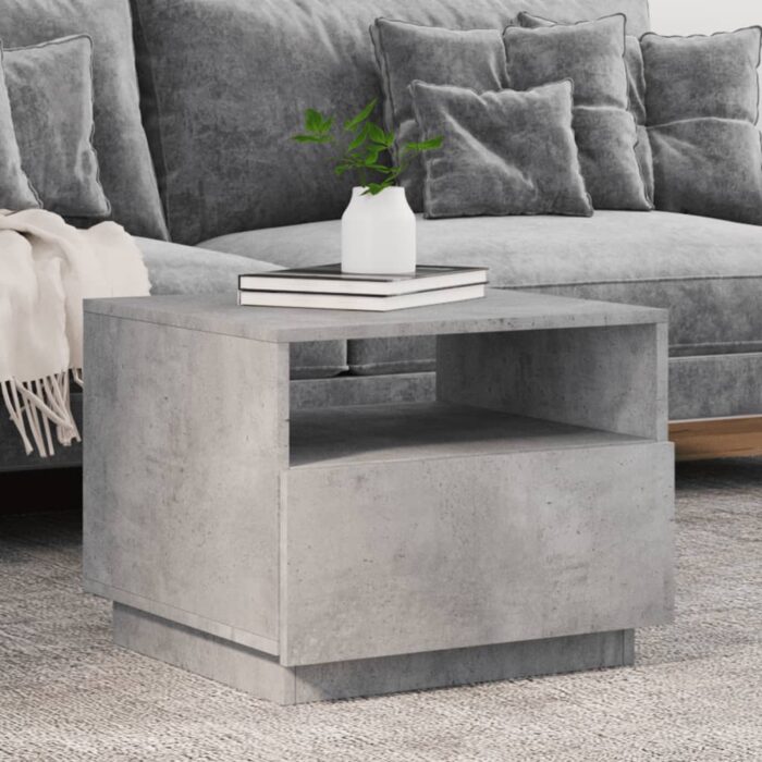 Table basse avec lumières LED gris béton 50x49x40 cm – Image 1