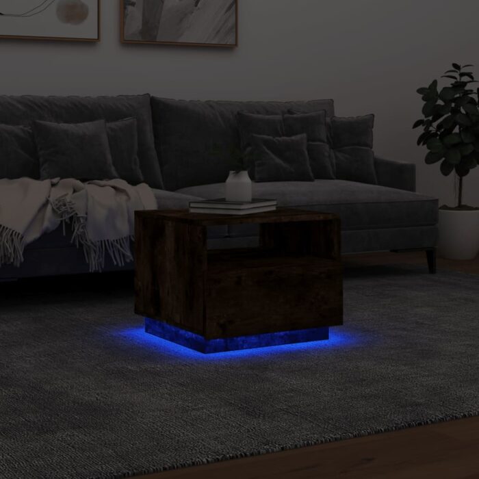 Table basse avec lumières LED chêne fumé 50x49x40 cm – Image 3