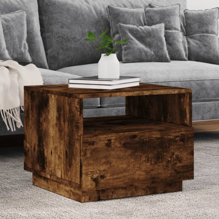 Table basse avec lumières LED chêne fumé 50x49x40 cm – Image 1