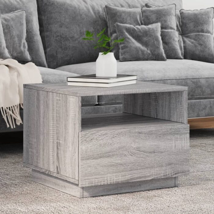 Table basse avec lumières LED sonoma gris 50x49x40 cm – Image 1