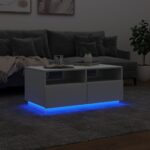 Table basse avec lumières LED blanc 90x49x40 cm – Image 3