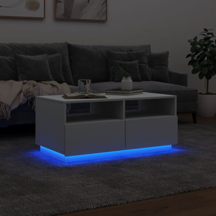 Table basse avec lumières LED blanc 90x49x40 cm – Image 3