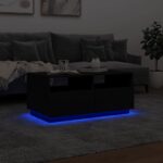 Table basse avec lumières LED noir 90x49x40 cm – Image 3