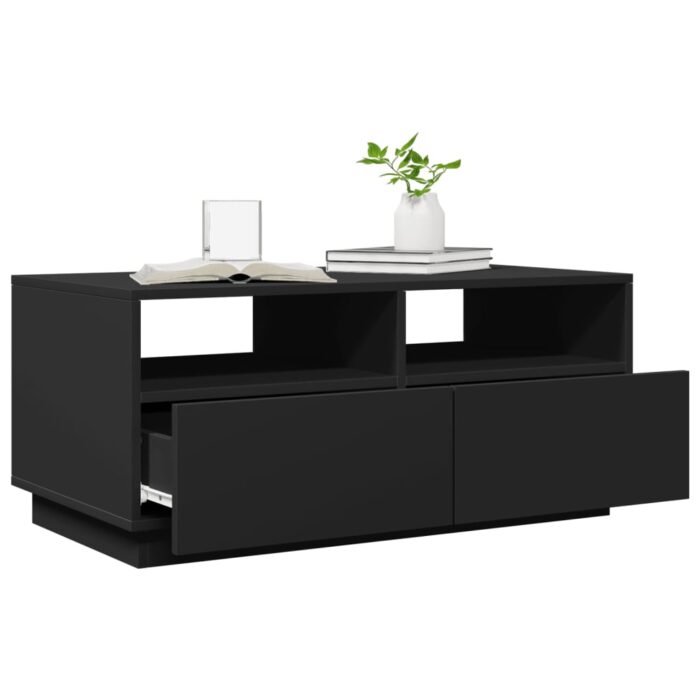 Table basse avec lumières LED noir 90x49x40 cm – Image 4