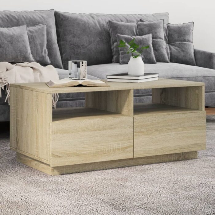 Table basse avec lumières LED chêne sonoma 90x49x40 cm – Image 1