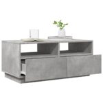 Table basse avec lumières LED gris béton 90x49x40 cm – Image 2