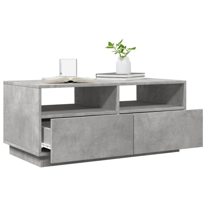 Table basse avec lumières LED gris béton 90x49x40 cm – Image 2
