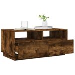 Table basse avec lumières LED chêne fumé 90x49x40 cm – Image 2