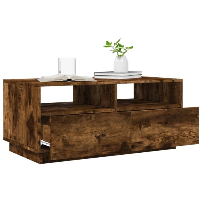 Table basse avec lumières LED chêne fumé 90x49x40 cm – Image 2