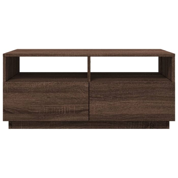 Table basse avec lumières LED chêne marron 90x49x40 cm – Image 4