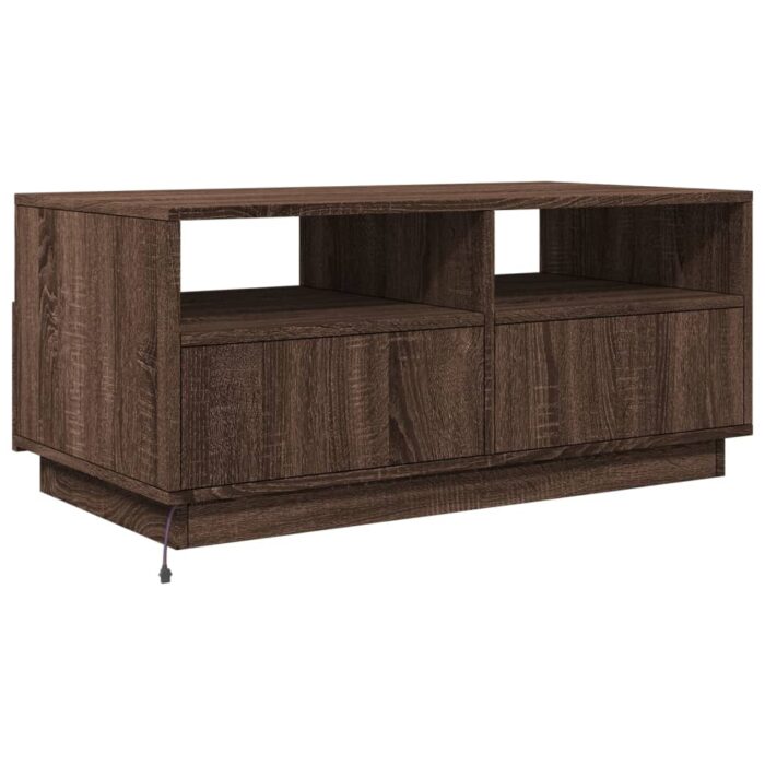 Table basse avec lumières LED chêne marron 90x49x40 cm – Image 6