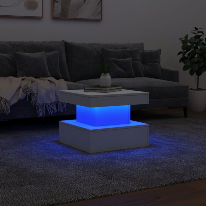 Table basse avec lumières LED blanc 50x50x40 cm – Image 3