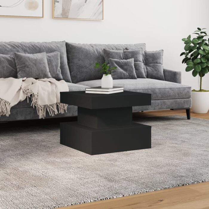 Table basse avec lumières LED noir 50x50x40 cm – Image 2