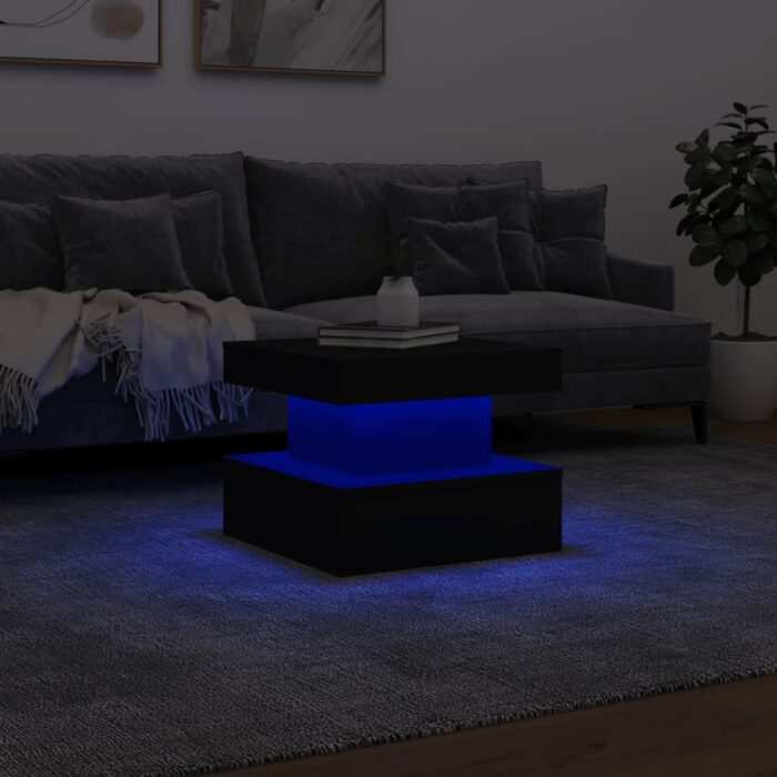 Table basse avec lumières LED noir 50x50x40 cm – Image 3