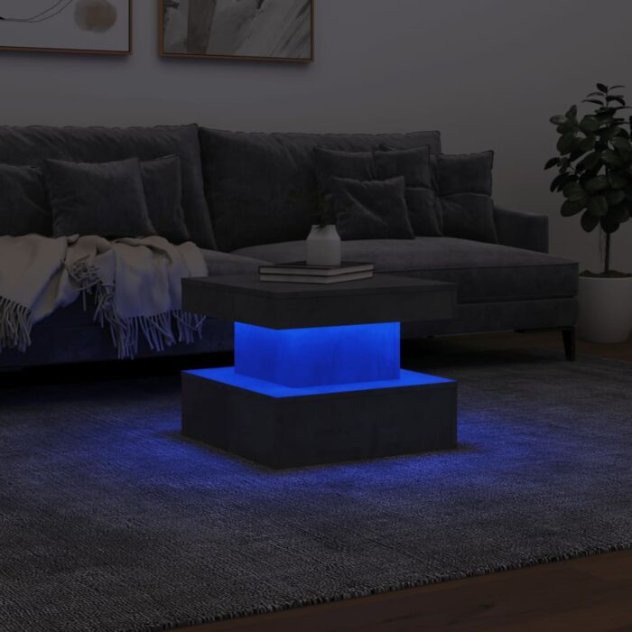 Table basse avec lumières LED gris béton 50x50x40 cm – Image 3