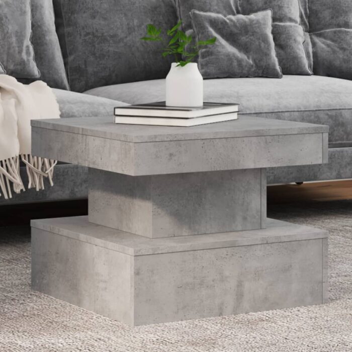 Table basse avec lumières LED gris béton 50x50x40 cm – Image 1