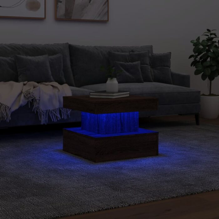 Table basse avec lumières LED chêne marron 50x50x40 cm – Image 3