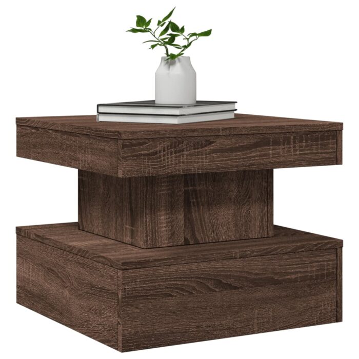 Table basse avec lumières LED chêne marron 50x50x40 cm – Image 4
