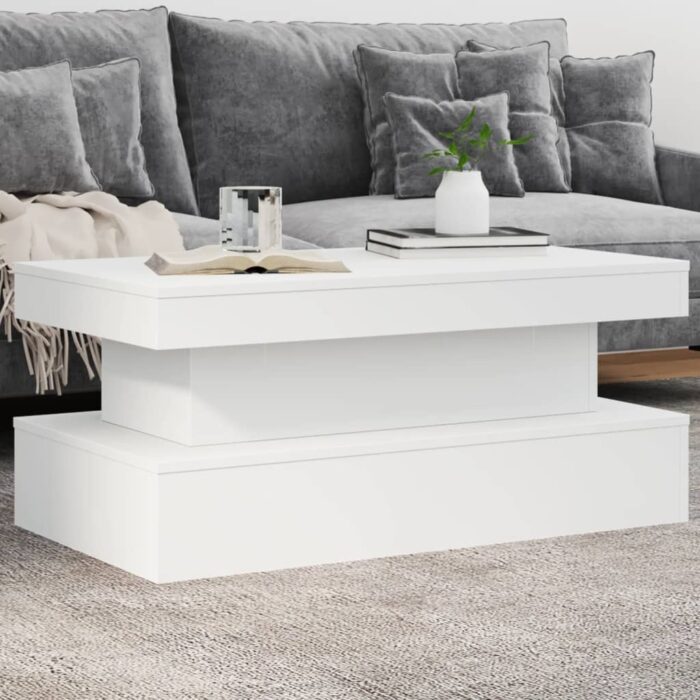 Table basse avec lumières LED blanc 90x50x40 cm – Image 1