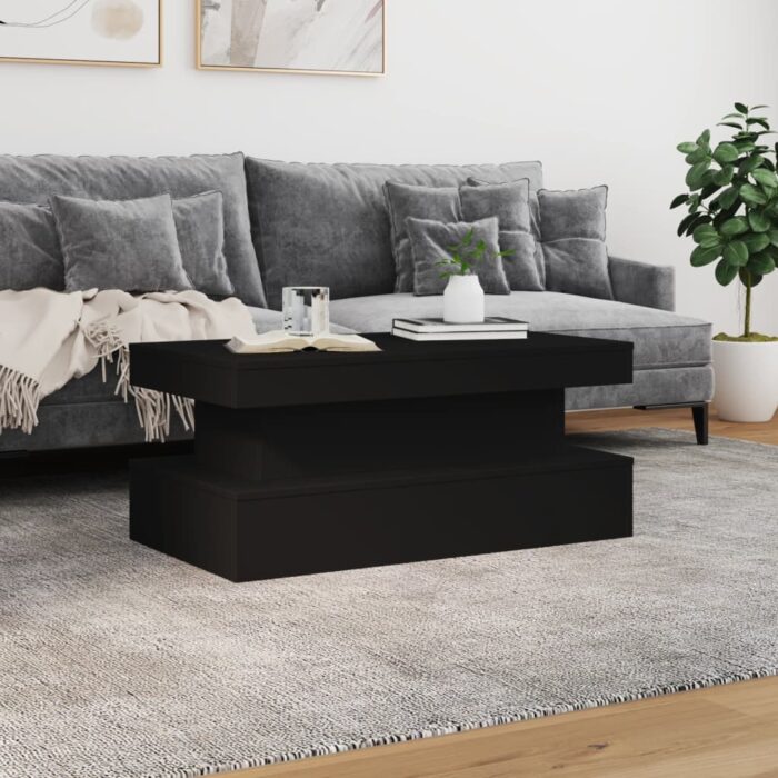 Table basse avec lumières LED noir 90x50x40 cm – Image 2