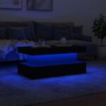 Table basse avec lumières LED noir 90x50x40 cm – Image 3