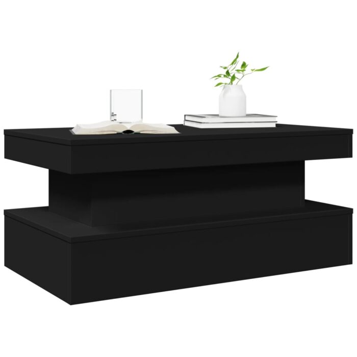 Table basse avec lumières LED noir 90x50x40 cm – Image 4