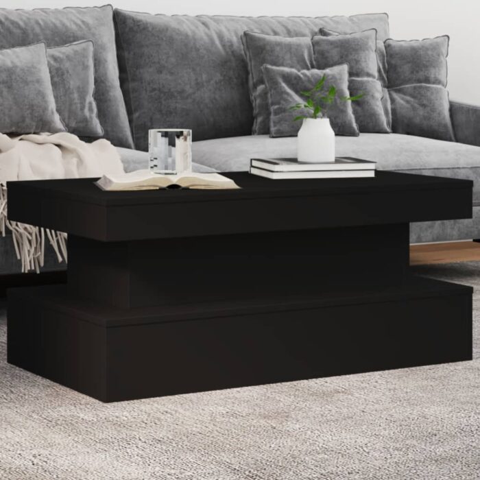 Table basse avec lumières LED noir 90x50x40 cm – Image 1