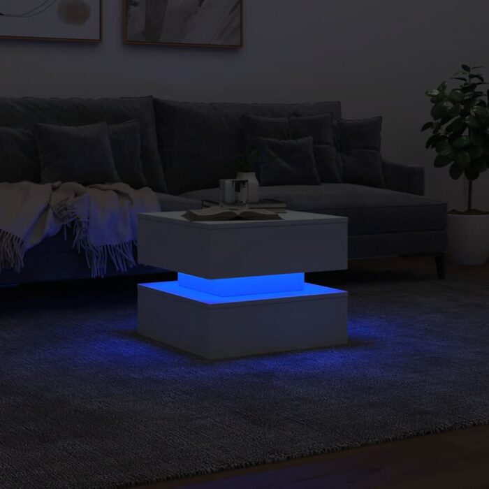 Table basse avec lumières LED blanc 50x50x40 cm – Image 2