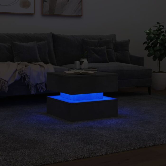 Table basse avec lumières LED gris béton 50x50x40 cm – Image 3