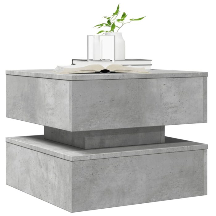 Table basse avec lumières LED gris béton 50x50x40 cm – Image 4
