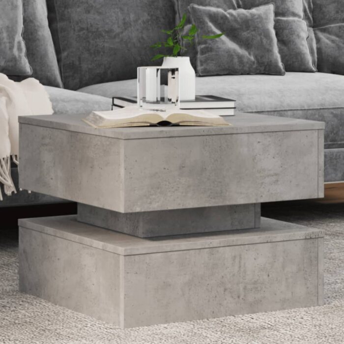 Table basse avec lumières LED gris béton 50x50x40 cm – Image 1