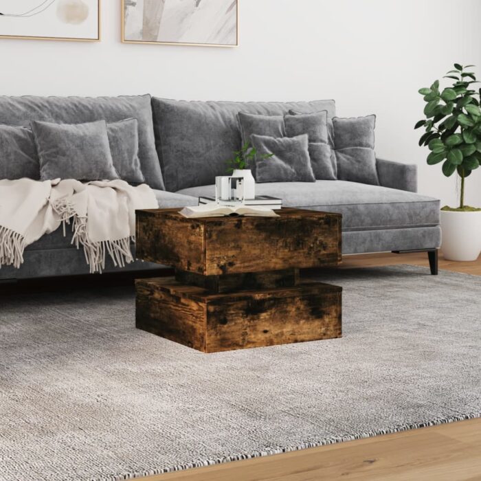 Table basse avec lumières LED chêne fumé 50x50x40 cm – Image 2