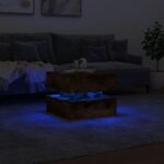 Table basse avec lumières LED chêne fumé 50x50x40 cm – Image 3