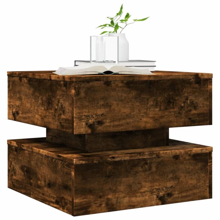 Table basse avec lumières LED chêne fumé 50x50x40 cm – Image 4