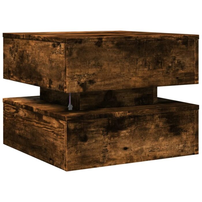Table basse avec lumières LED chêne fumé 50x50x40 cm – Image 7