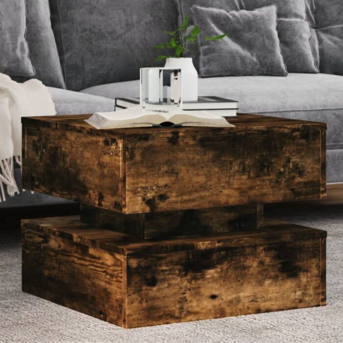Table basse avec lumières LED chêne fumé 50x50x40 cm – Image 1
