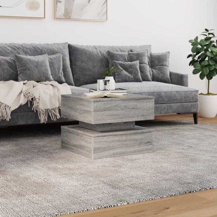 Table basse avec lumières LED sonoma gris 50x50x40 cm – Image 2