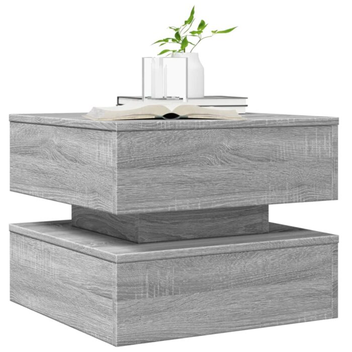 Table basse avec lumières LED sonoma gris 50x50x40 cm – Image 4