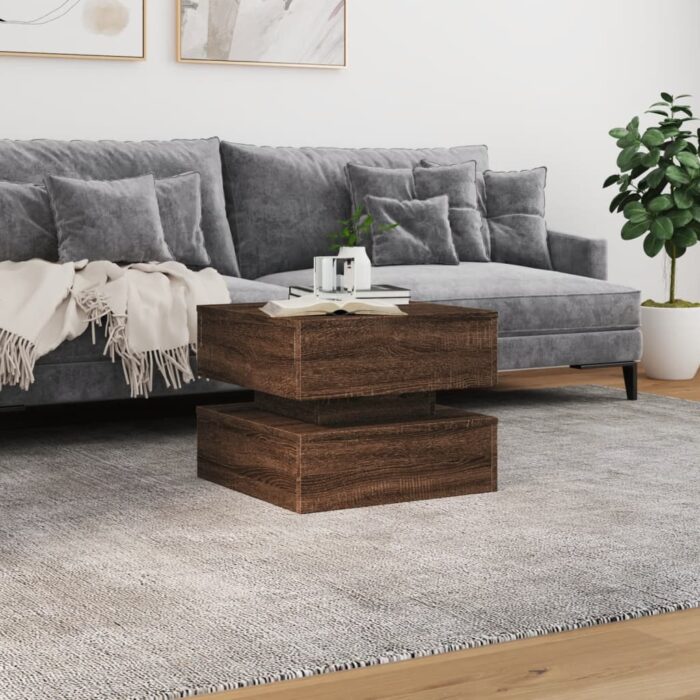 Table basse avec lumières LED chêne marron 50x50x40 cm – Image 2