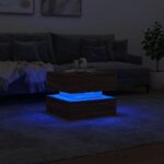 Table basse avec lumières LED chêne marron 50x50x40 cm – Image 3