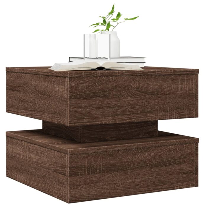 Table basse avec lumières LED chêne marron 50x50x40 cm – Image 4