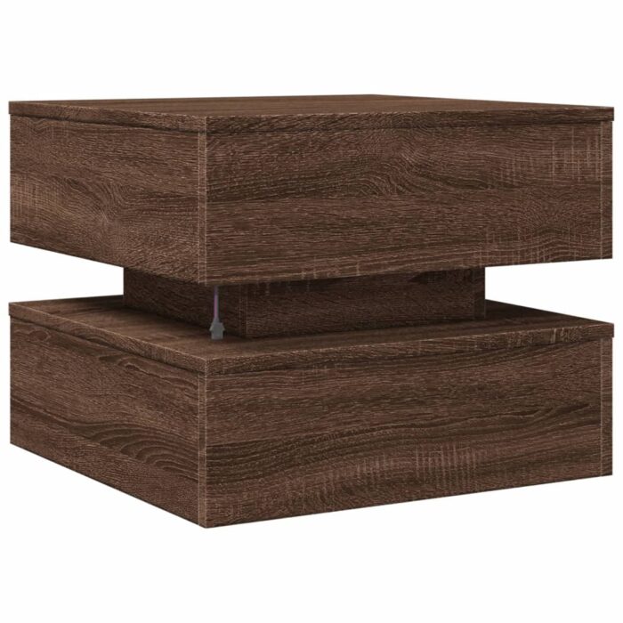Table basse avec lumières LED chêne marron 50x50x40 cm – Image 7