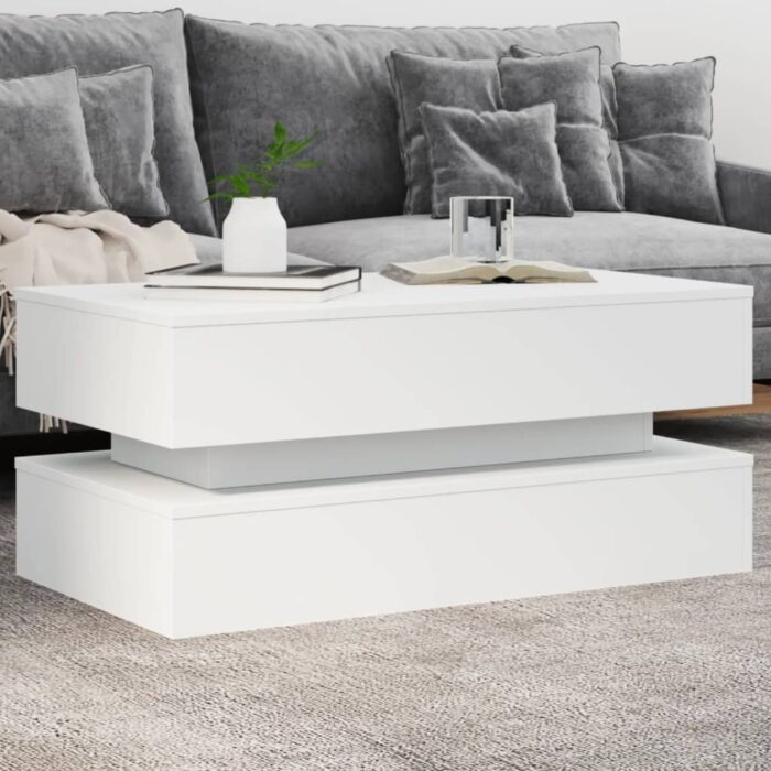 Table basse avec lumières LED blanc 90x50x40 cm – Image 1